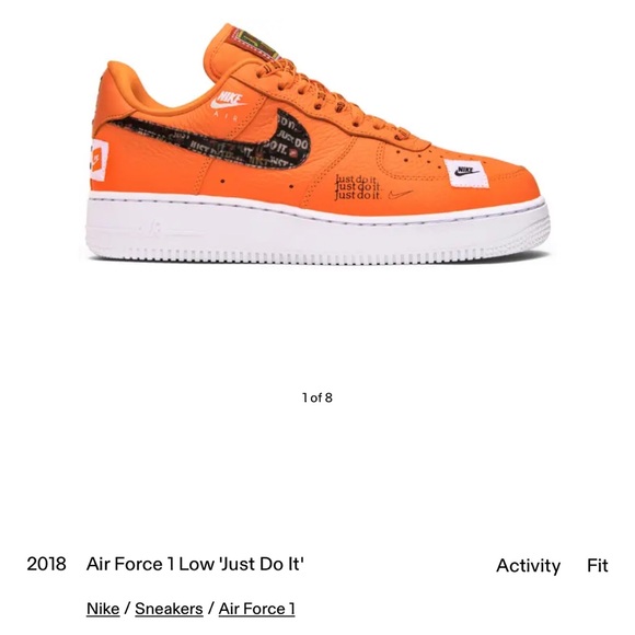 2018 air force 1 low ‘just do it’. orange. size boys/mens 7. - Picture 8 of 9